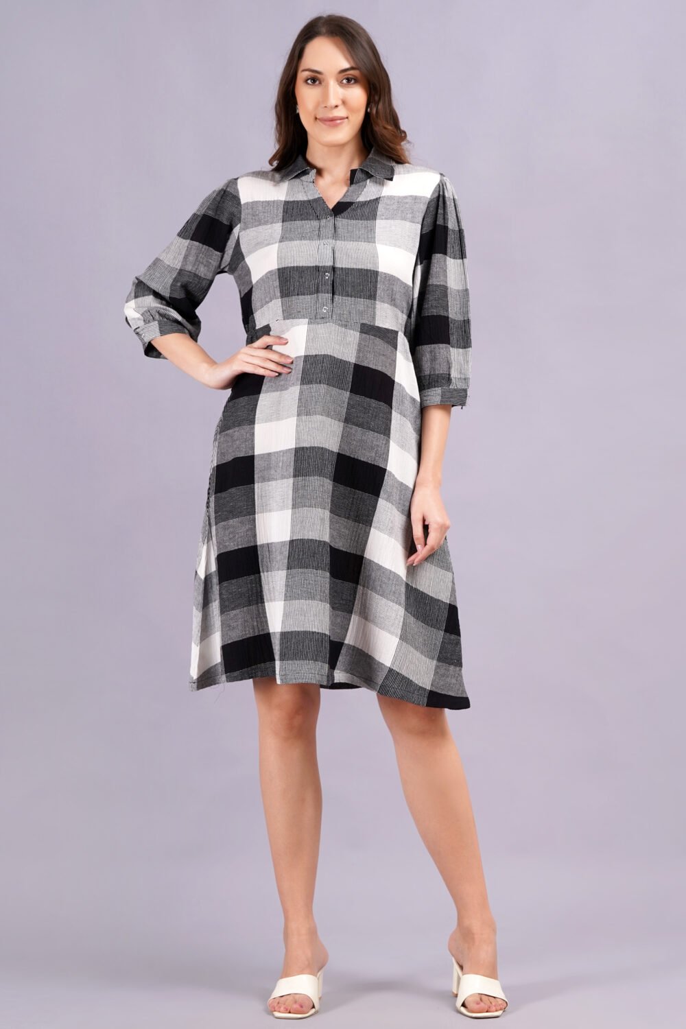 Women’s printed Midi Shirt Dress | Viscose | A-Line | Button-Down